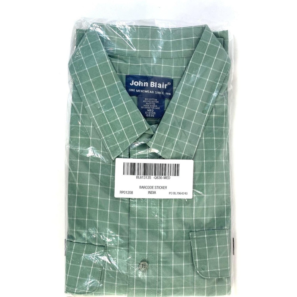 John Blair‎ Men's Green Button Shirt SZ Medium-NWT